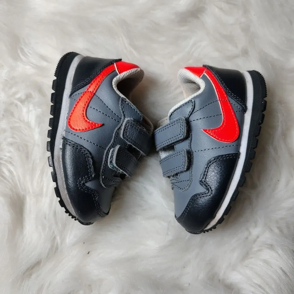 Nike Toddler Shoes 5C Gray Black Orange Swoosh Hook Loop Sneakers
